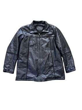 Vintage EMC Women’s Black Genuine Leather Jacket Coat Zip Front Quilted